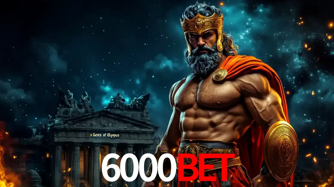 O poderoso Zeus do jogo de slot Gates of Olympus em frente ao seu templo, pronto para lançar multiplicadores divinos e prêmios épicos no cassino online 6000bet.