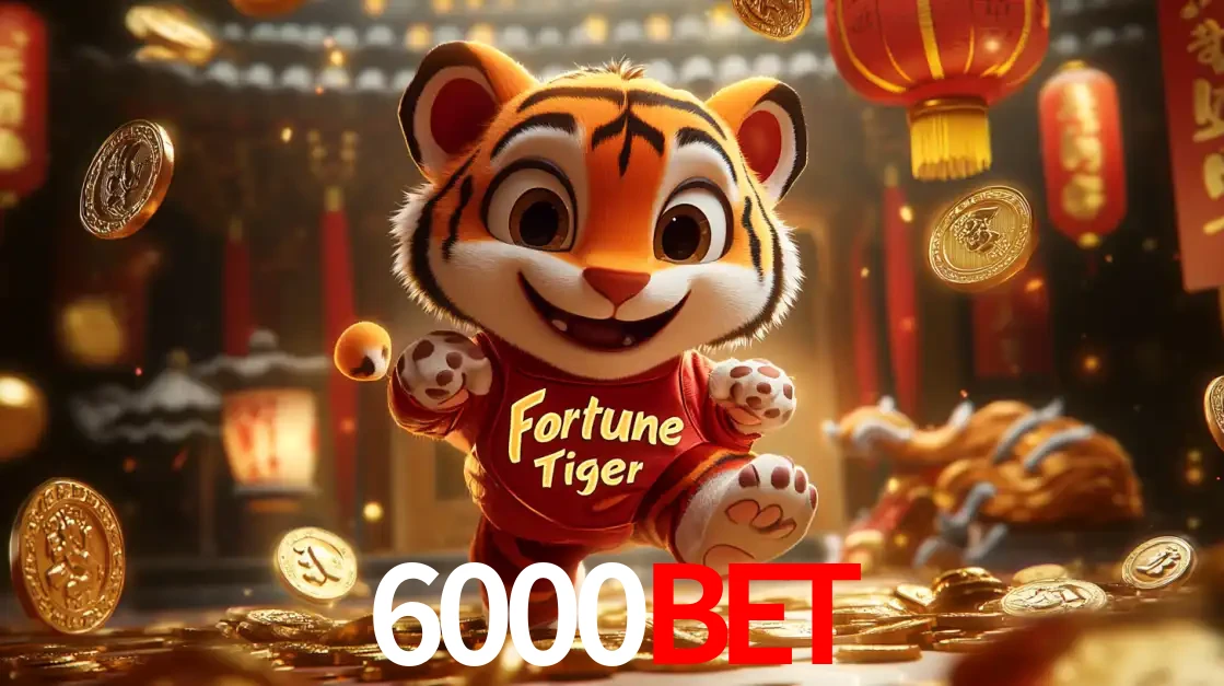 O alegre personagem do Fortune Tiger correndo sobre um caminho de moedas de ouro, simbolizando os grandes prêmios e a diversão do popular jogo de slot do 6000bet.