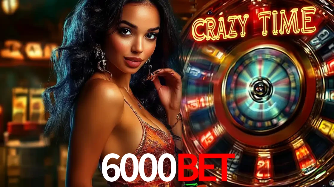 Mulher elegante ao lado da vibrante roda da fortuna do jogo de cassino ao vivo Crazy Time, um dos game shows mais populares e cheios de prêmios do 6000bet.